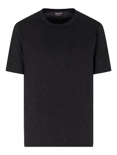 Giorgio Armani Rhinestone-embellished T-shirt In Black