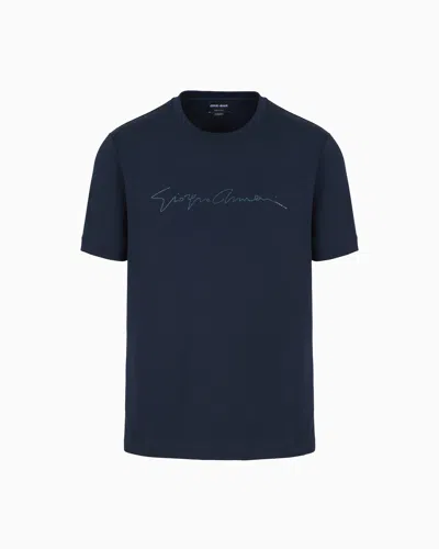 GIORGIO ARMANI RHINESTONE-EMBROIDERED, COTTON-INTERLOCK T-SHIRT