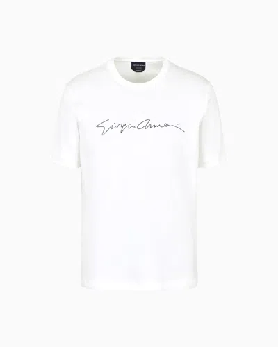 Giorgio Armani Rhinestone-embroidered, Cotton-interlock T-shirt In White