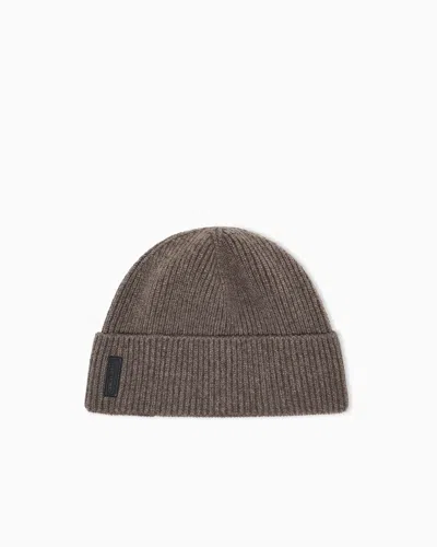 Giorgio Armani Ribbed Cashmere Beanie With Cuff In Brown