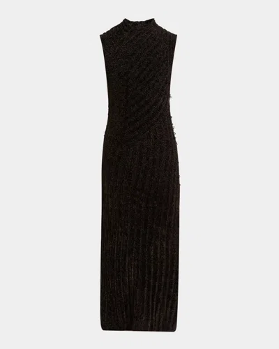 Giorgio Armani Ribbed Chenille Sleeveless Midi Dress In Black