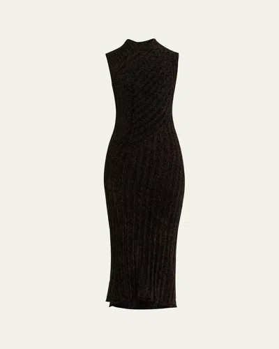Giorgio Armani Ribbed Chenille Sleeveless Midi Dress In Black