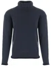 Giorgio Armani Ribbed High Neck Cashmere Sweater With Semi-rolled Edges In Blue