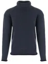 Giorgio Armani Ribbed High Neck Cashmere Sweater With Semi-rolled Edges In Blue