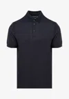 Giorgio Armani Ribbed Knit Short-sleeved Polo T-shirt In Navy