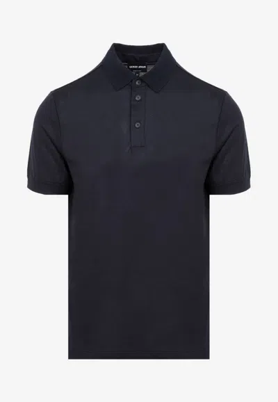 Giorgio Armani Ribbed Knit Short-sleeved Polo T-shirt In Navy