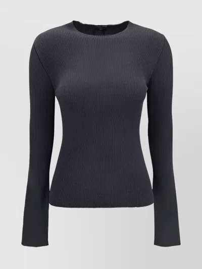 Giorgio Armani Ribbed Knit Sweater For Modern Silhouette In Forged Iron