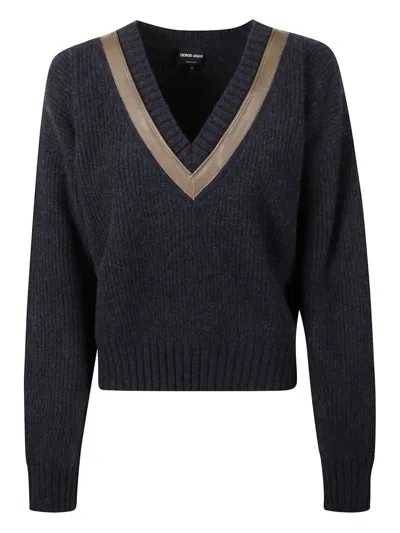 GIORGIO ARMANI RIBBED-KNIT V-NECK SWEATER