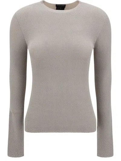 Giorgio Armani Ribbed Knit Sweater For Modern Silhouette In Glacier Gray