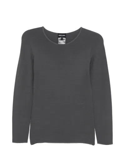 Giorgio Armani Ribbed Round-neck Sweater In Gray