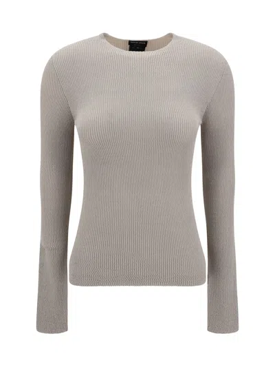 Giorgio Armani Ribbed Knit Sweater For Modern Silhouette In Glacier Gray