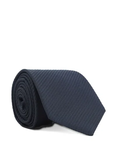 Giorgio Armani Ribbed Tie In Blue
