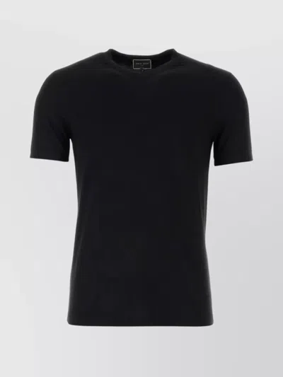 Giorgio Armani Ribbed Viscose V-neck T-shirt In Black