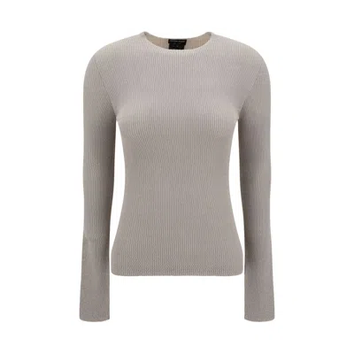 Giorgio Armani Ribbed Knit Sweater For Modern Silhouette In Glacier Gray