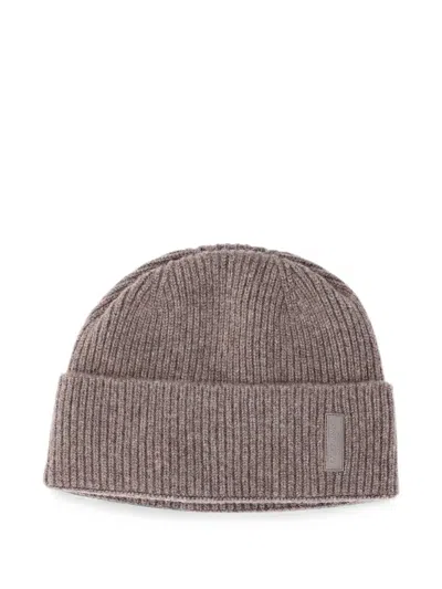 Giorgio Armani Ribbed-knit Cashmere Beanie Hat In Brown