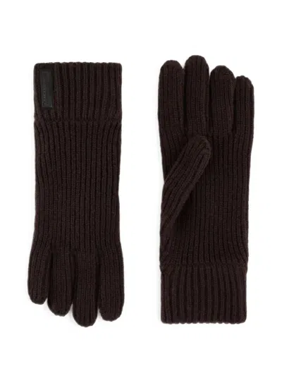 Giorgio Armani Ribbed-knit Logo-patch Gloves In Brown