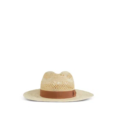 Giorgio Armani Ribbon Straw Trilby In Neutral