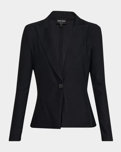 Giorgio Armani Rice Stitch Jersey Single-breasted Jacket In Black