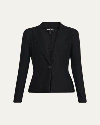 Giorgio Armani Rice Stitch Jersey Single-breasted Jacket In Blue