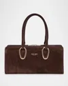Giorgio Armani Rectangular Suede Shoulder Bag With Metal Hardware In Brown