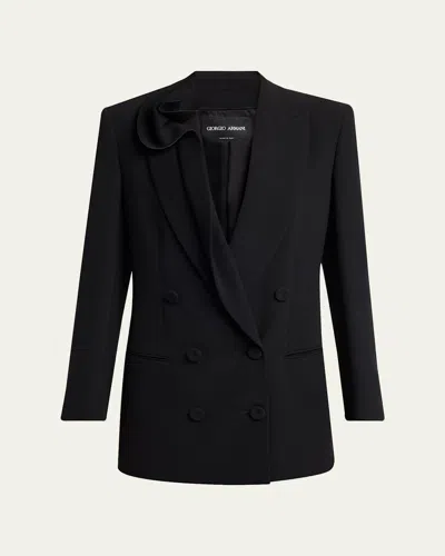 Giorgio Armani Rosette Lapel Double-breasted Blazer Jacket In Black