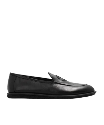 Giorgio Armani Round-headed Love Shoes In Black