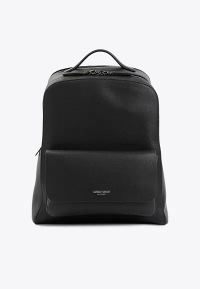 Giorgio Armani Round Leather Backpack In Black