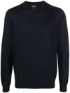 Giorgio Armani Refined Wool Knit Sweater With Round Neckline In Blue