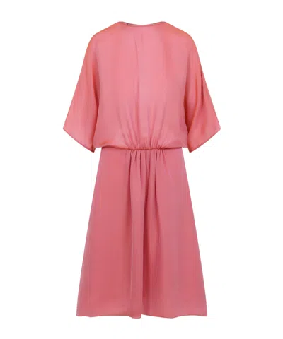 Giorgio Armani Silk Midi Dress In Beige