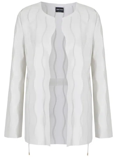 Giorgio Armani Round-neck Open-front Jacket In Neutrals