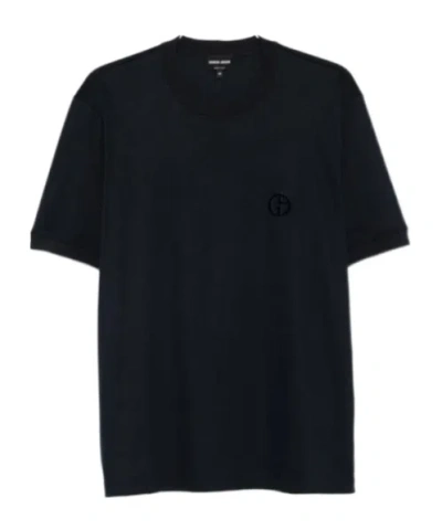 Giorgio Armani Round Neck Short Sleeve T-shirt In Black
