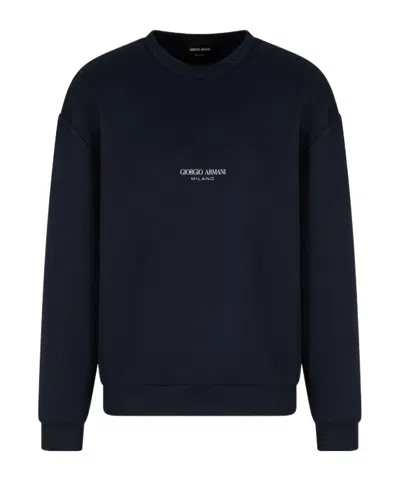 Giorgio Armani Men's Micromodal Jersey Crew Neck Sweatshirt In Blue