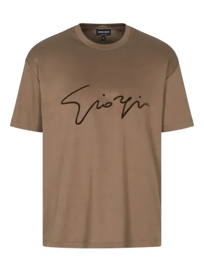 Giorgio Armani Round-neck T-shirt In Brown