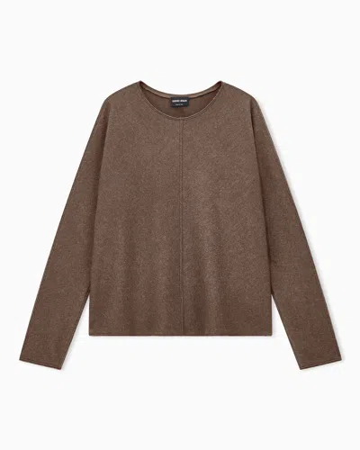 Giorgio Armani Round-neck Sweater New Normal In Cashmere And Silk Jersey In Brown