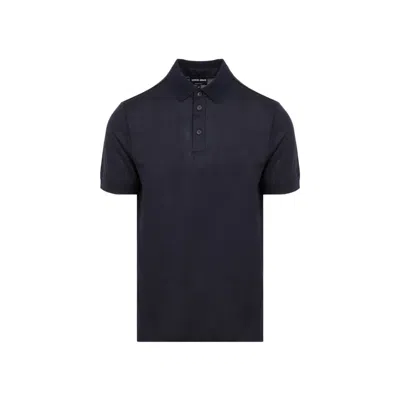 Giorgio Armani Royal Blue Tailored Polo Shirt In Virgin Wool