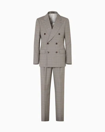 Giorgio Armani Royal Line Double-breasted Suit In Windowpane Check Virgin Wool In Gray