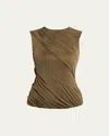 Giorgio Armani Ruched Jersey Cupro Tank Top In Brown