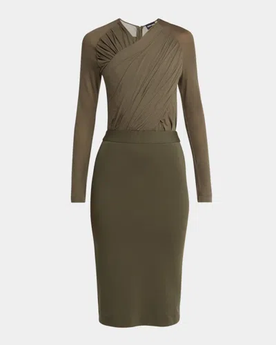 Giorgio Armani Ruched Jersey Long-sleeve Midi Dress In Animal Print