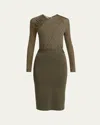 Giorgio Armani Ruched Jersey Long-sleeve Midi Dress In Animal Print