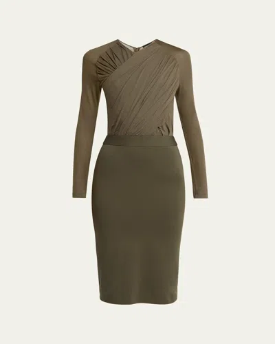 GIORGIO ARMANI RUCHED JERSEY LONG-SLEEVE MIDI DRESS