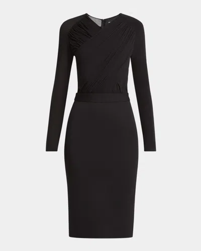 Giorgio Armani Ruched Jersey Long-sleeve Midi Dress In Black