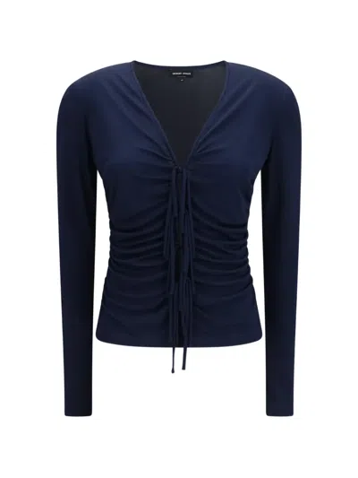 Giorgio Armani Ruched Tie-fastening Blouse In Blue
