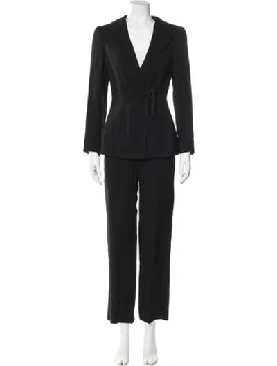 Pre-owned Giorgio Armani Ruffle Embellishment Pantsuit In Black