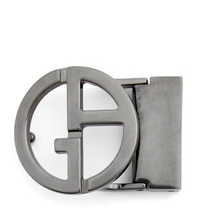 Giorgio Armani Ruthenium-plated Ga Logo Belt Buckle In Black