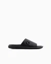 Giorgio Armani Logo Embossed Leather Slides In Black