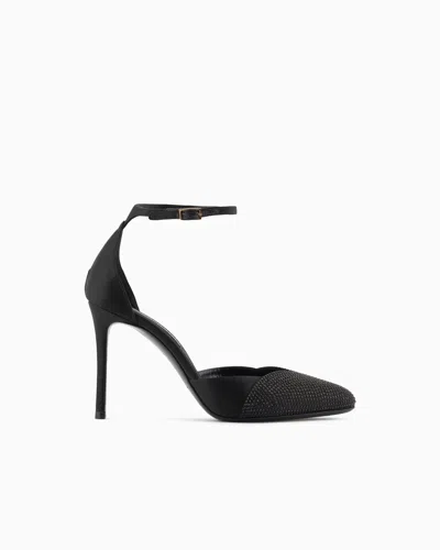 Giorgio Armani Satin And Rhinestone Ankle-strap Pumps In Black