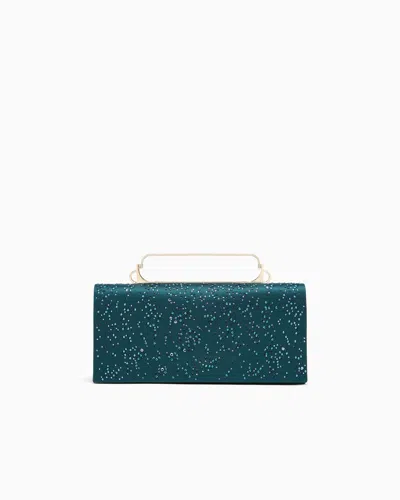 Giorgio Armani Satin And Rhinestone Clutch Bag In Green