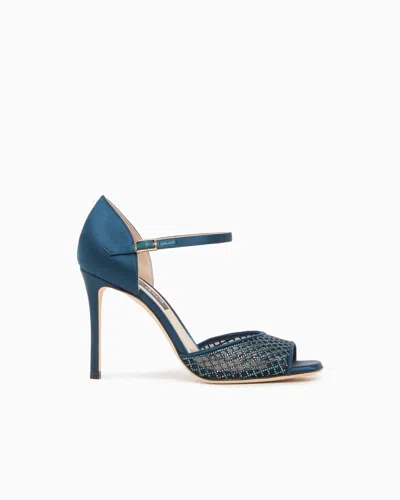 Giorgio Armani Satin And Rhinestone Heeled Sandals In Blue