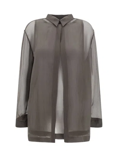 Giorgio Armani Collared Shirt And Sheer Sleeveless Top Set In Green
