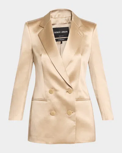 Giorgio Armani Satin Double-breasted Blazer Jacket In Gold